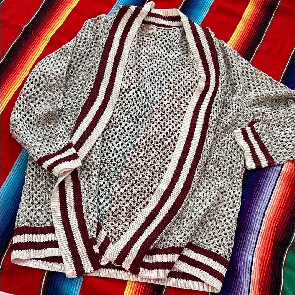 Buckle Striped Open Knit Cardigan